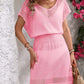 Openwork V-Neck Short Sleeve Cover-Up Dress - Farnelli