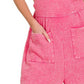 Zenana Woven Double Gauze Acid Washed Romper - Farnelli