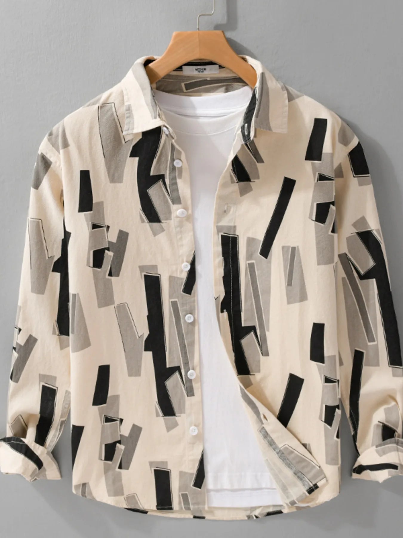 Men's Plus Size Printed Button Up Long Sleeve Shirt - Farnelli