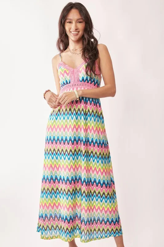 Davi & Dani Multi Color Crochet Lace Midi Dress - Farnelli