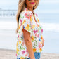Liberty Floral Boxy Fit Ruffled Short Sleeve V Neck Blouse - Farnelli
