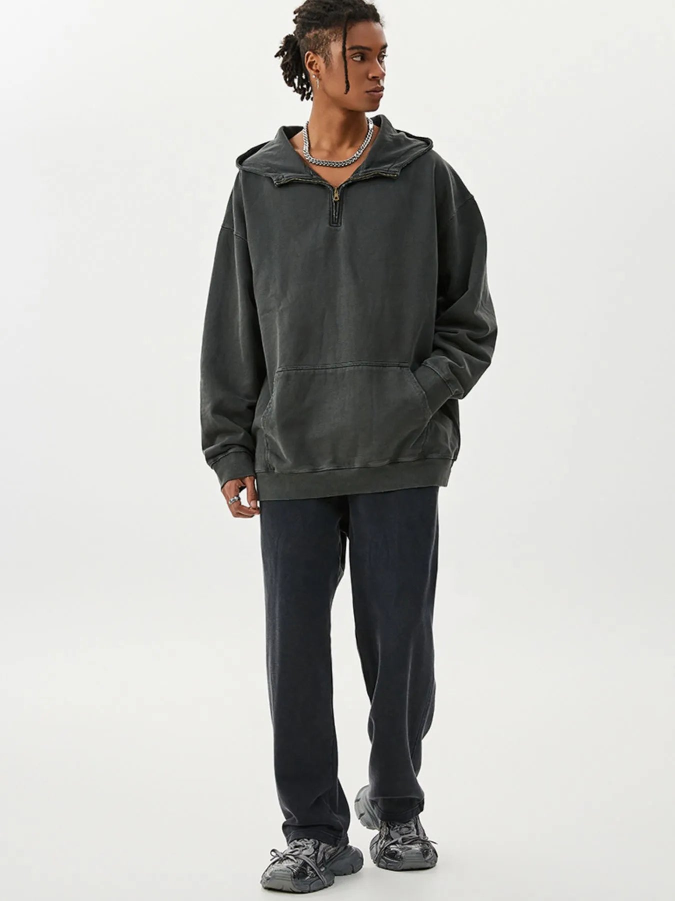 Men's Washed Quarter-Zip Hoodie with Kangaroo Pocket - Farnelli