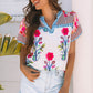 Maya Floral Striped Split Neck Blouse - Farnelli