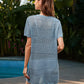 Openwork Round Neck Short Sleeve Cover-UP - Farnelli