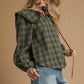 Umgee Full Size Plaid Ruffle Collar Blouse Plus Size - Farnelli
