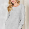 Basic Bae Full Size Ribbed Round Neck Slit T-Shirt - Light Gray