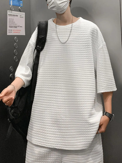 Men's Textured Short Sleeve T-Shirt and Shorts Set - Farnelli