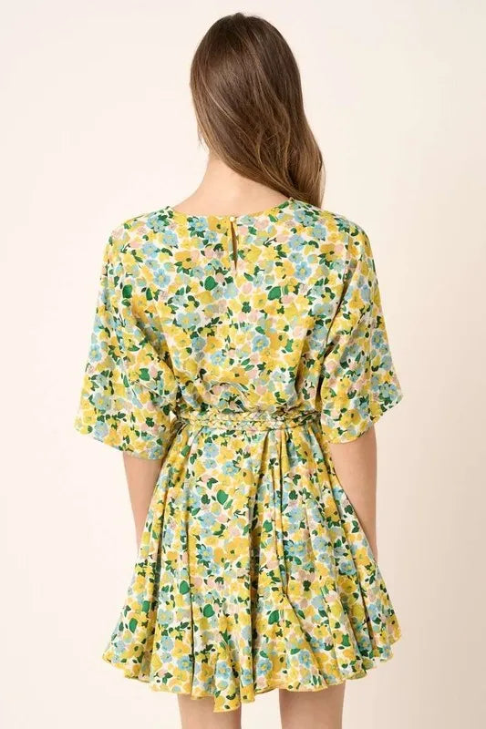Mittoshop Floral Tie Waist Half Sleeve Mini Dress - Farnelli