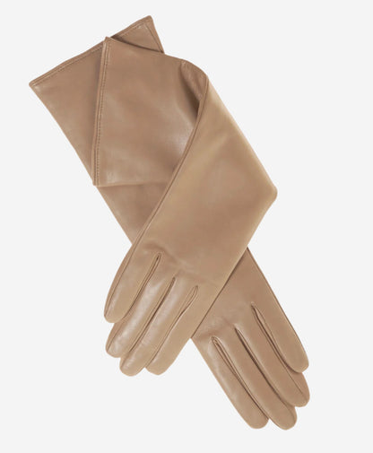 Leonora (beige) - Italian cashmere lined 6-button length leather gloves