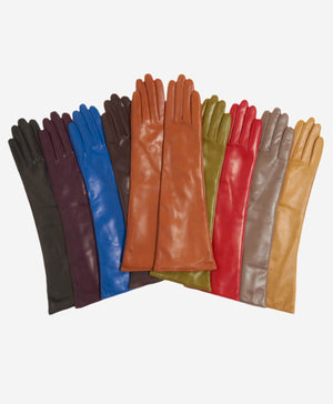 Leonora (moss) - Italian 8-button length cashmere lined leather gloves
