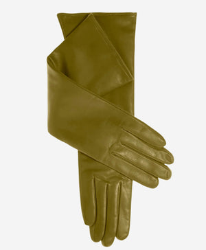 Leonora (moss) - Italian 8-button length cashmere lined leather gloves
