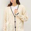 Be Cool Contrast Trim Cable-Knit V-Neck Cardigan - Natural