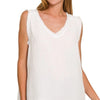 Zenana Double Gauze Raw Edge V-Neck Tank - WHITE
