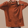 BiBi Piper Rib Double Pocket Turtle Neck Sweater - RUST