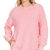 Zenana Full Size Acid Washed Double Ribbed Hi-low Sweatshirt Plus Size - DK PINK