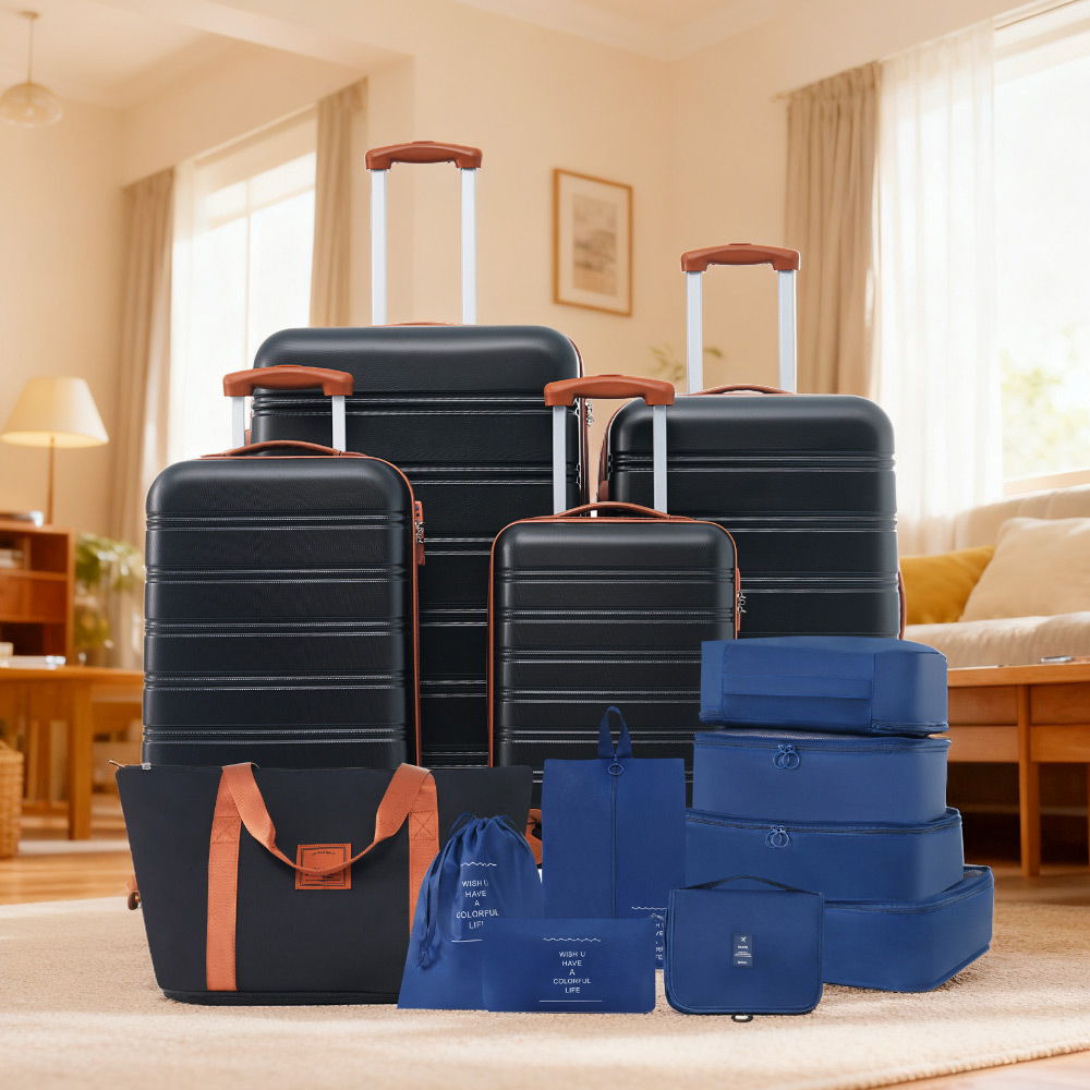 HouseOfZazla 4-piece hardshell luggage set with TSA lock and spinner wheels in multiple colors