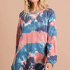 BiBi Tie Dye French Terry Pull Over with Front Stitching Detail - MULTI