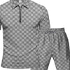 Men's Full Size Quarter Zip Short Sleeve Top and Shorts Set Plus Size - Grey