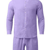 Men's Full Size Button Up Long Sleeve Shirt and Shorts Set Plus Size - Purple