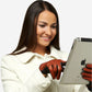 Medium brown women's Italian touchscreen leather winter gloves lined with cashmere, designed for warmth and style.