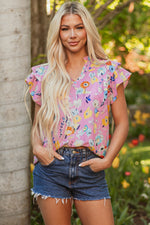Aadhya Flutter Sleeve V Neck Floral Top - Farnelli