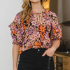 ODDI Full Size Floral Tie Neck Ruffled Blouse - Black Multi