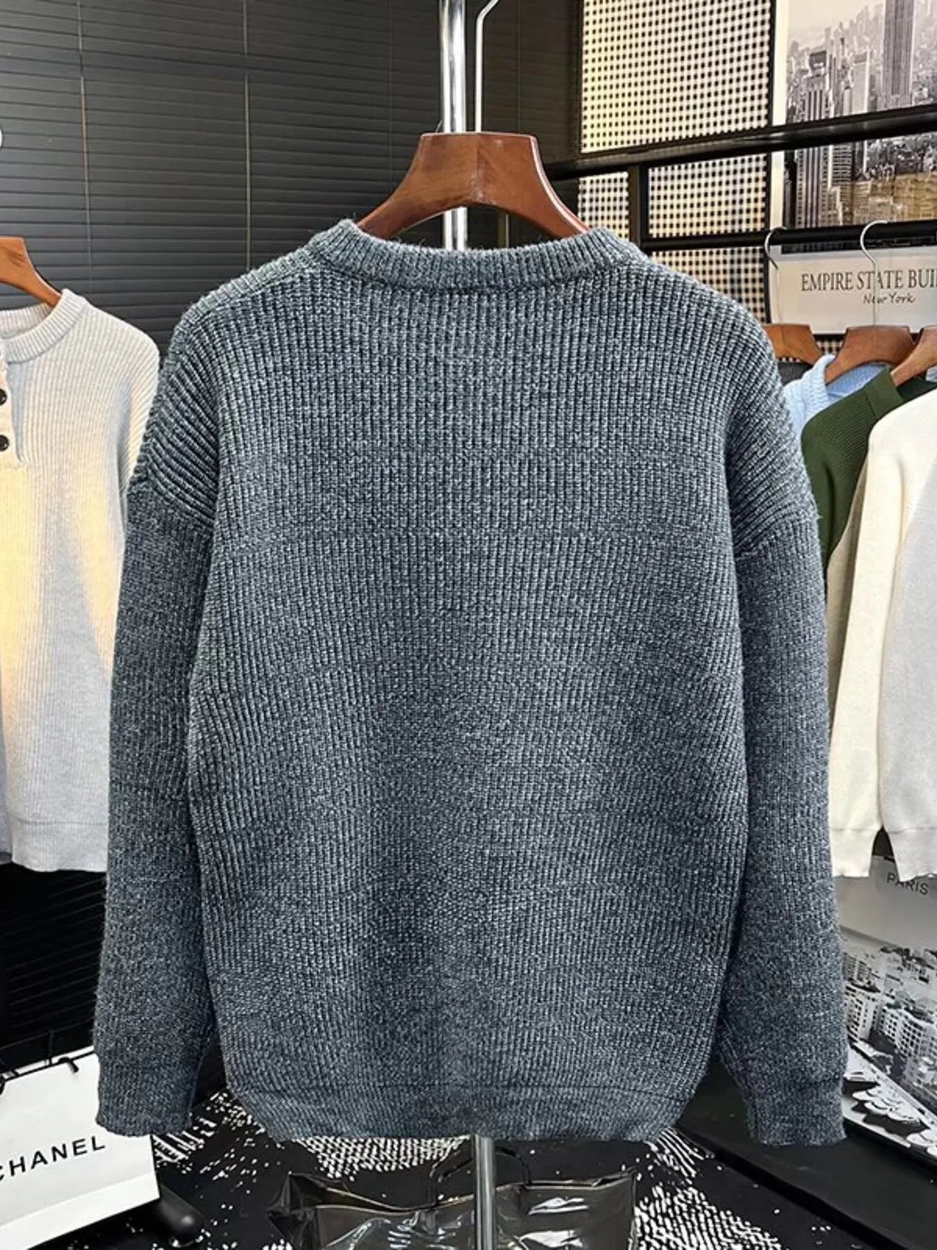 Men's Plus Size Button Detail Dropped Shoulder Sweater - Farnelli