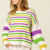 BiBi Mardi Gras Colors Stripe Comfy Sweater - IVORY MULTI