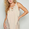 POL Lace Up Crochet Lace Tank - Beige