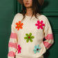 BiBi Colorful Floral Patched Sweater with Striped Sleeve - Farnelli