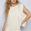 POL Round Neck Sleeveless Top with Floral Contrast - ALMONDMULTI