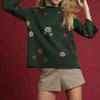 Umgee Floral Mock Neck Knit Top with Wide Sleeves - HUNTER GREEN