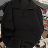 Men's Textured Knit Polo Collar Sweater - Black