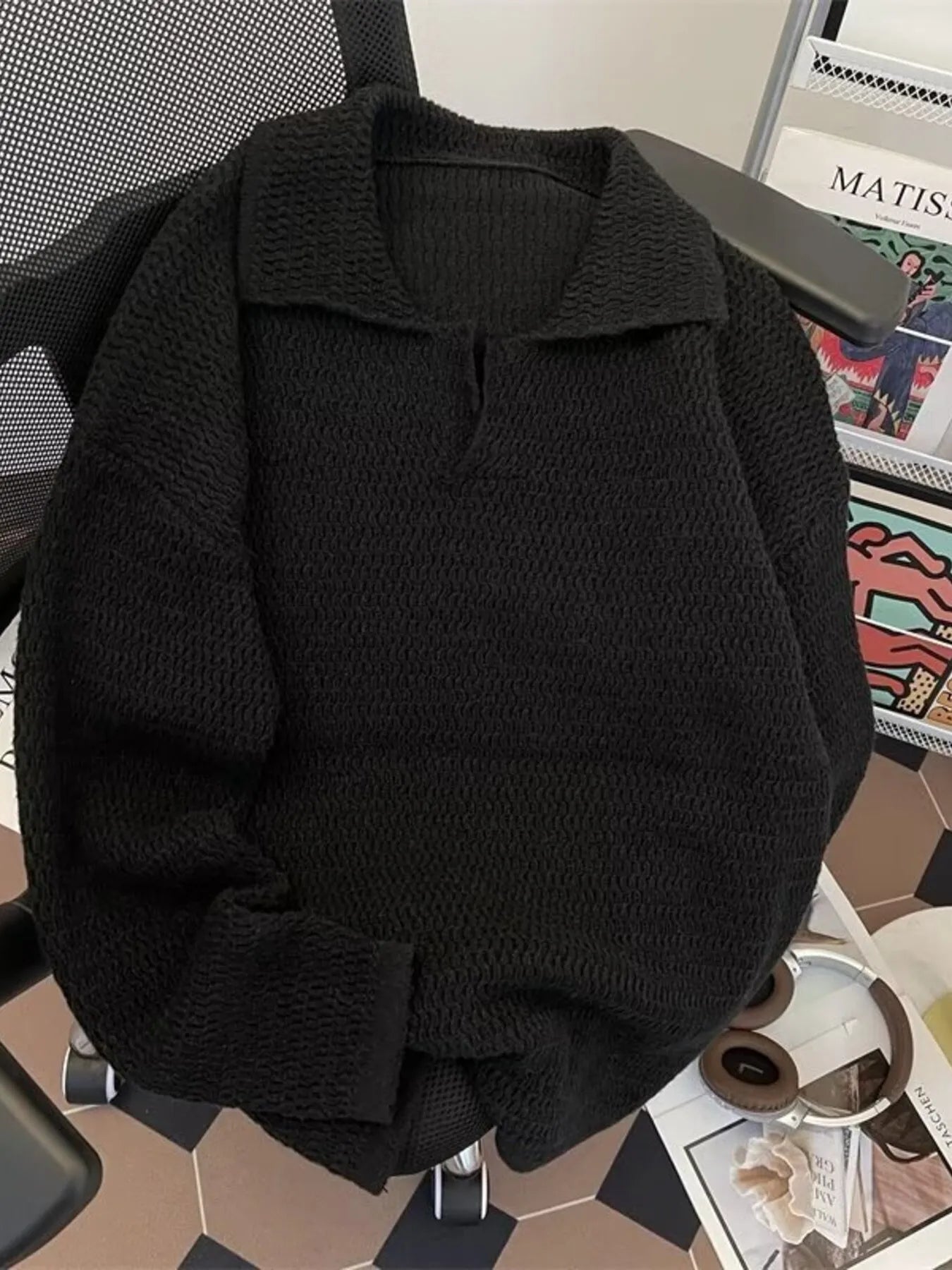 Men's Textured Knit Polo Collar Sweater - Farnelli