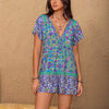 Printed Tie Front Short Sleeve Romper - Multicolor