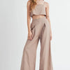 MABLE Linen Mix Crop Cami and Wide Leg Pants Set - Mocha