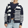 Umgee Cable-Knit Stripe Button-Up Cardigan - Navy