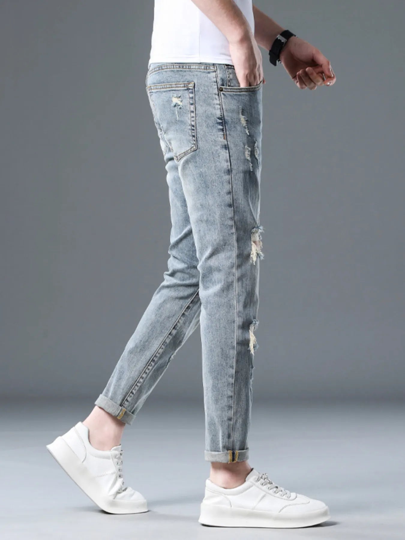Men's Plus Size Distressed Slim Fit Jeans - Farnelli