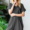 Heimish Full Size Short Sleeve Ribbed Romper with Pockets - Charcoal