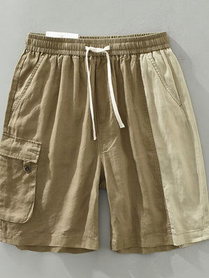Men's Plus Size Color Block Cargo Shorts with Elastic Waistband - Farnelli