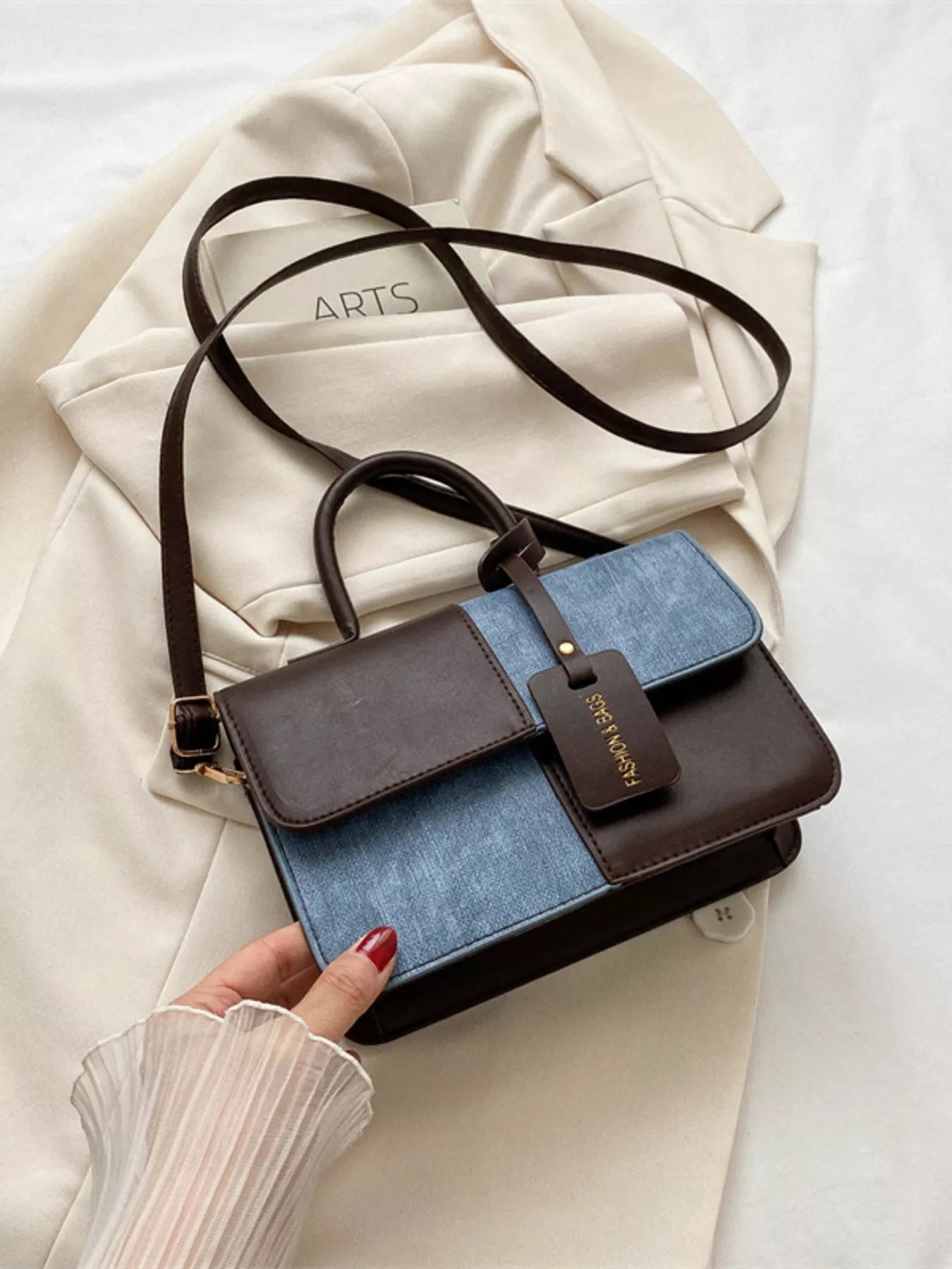 Two-Tone PU Leather Crossbody Bag - Farnelli