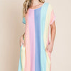BOMBOM Striped Short Sleeve Dress with Pockets - Stripe