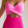 Tied Crisscross Cutout One-Piece Swimwear - Hot Pink