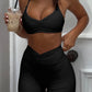 Ruched Sports Bra and High-Waisted Shorts Active Set - Farnelli