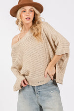 SAGE + FIG Distressed Asymmetrical Open Stitch Sweater - Farnelli