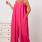 Double Take Full Size Ruffle Trim Tie Back Cami Jumpsuit with Pockets - Farnelli