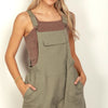 VERY J Adjustable Suspender Overalls with Pockets - Olive