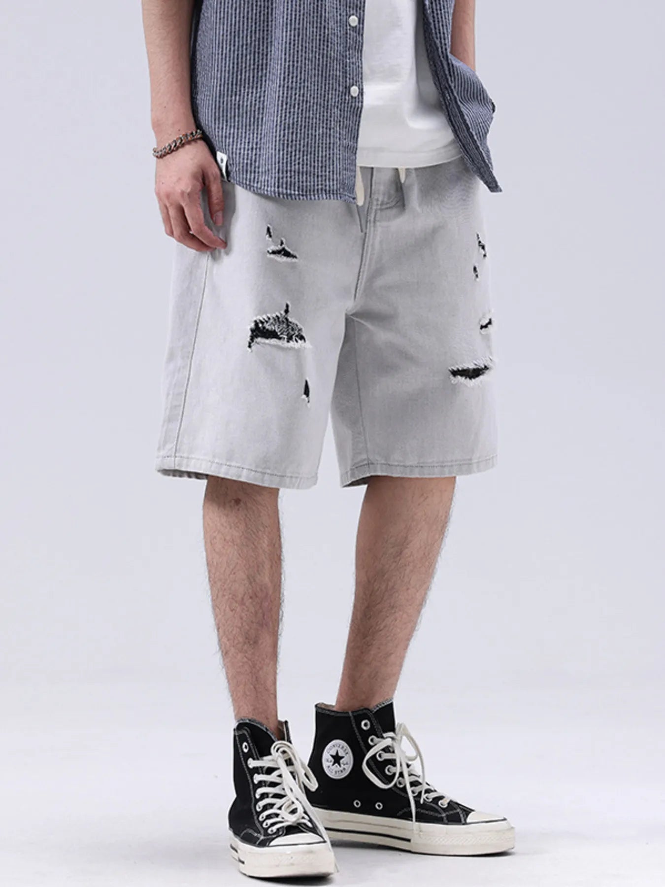 Men's Distressed Loose Fit Denim Shorts - Farnelli