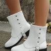 Buckle Block Heels Boots - White