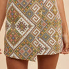 Annie Wear Ethic Woven Jacquard Wrap Mini Skirt - YELLOW GREEN MULTI